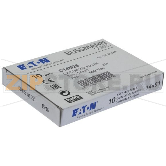 Предохранитель, 25 A, AC 690 В, 80 кА, 14x51 мм, aM, IEC Eaton CYLINDRICAL FUSE 14x51 25A AM 69 