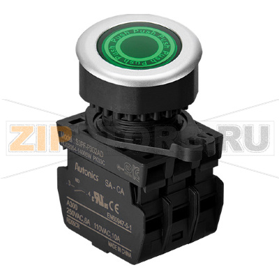 Выключатель кнопочный, головка: круглая, утопленная, Ø отверстия: 30 мм Autonics S3PF-P3G2AD 