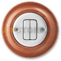 Переключатель двухклавишный, белый фарфор/натуральное дерево вишня ABB 2CHK595234C4052