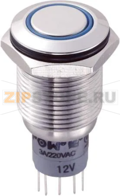 Кнопка антивандальная 250 В/AC, 3 А, 2 x вкл/вкл, без фиксации, IP65, 1 шт TRU Components LAS2GQF-22E/B/12V/S/P 