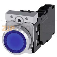 КНОПКА С ПОДСВЕТКОЙ, 22MM, КРУГЛАЯ, МЕТАЛЛИЧЕСКАЯ ГЛЯНЦЕВАЯ, СИНЯЯ, ПЛОСКАЯ КНОПКА, КОНТАКТЫ МГНОВЕННОГО ДЕЙСТВИЯ, С ДЕРЖАТЕЛЕМ, 1NO+1NC, МОДУЛЬ ПОДСВЕТКИ С ИНТЕГРИРОВАННЫМ СВЕТОДИОДОМ 24V AC/DC, ВИНТОВЫЕ КЛЕММЫ, С ГРАВИРОВКОЙ ЛАЗЕРОМ, UPPER CASE Siemens
