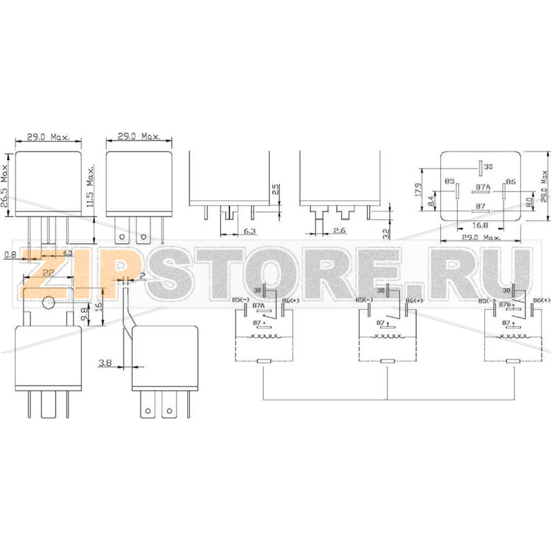 Реле автомобильное 12 В/DC, 25 А, 1 шт FIC FRC2U-1-DC12V 