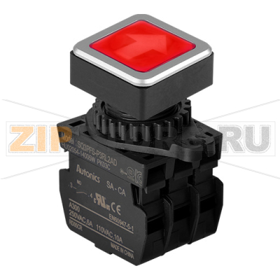 Выключатель кнопочный, головка: квадратная, Ø отверстия: 30 мм Autonics SQ3PFS-P3RL2ALM 