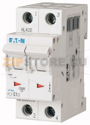 Выключатель автоматический 1А, кривая откл. D, 2 полюс, откл. способ. 10 кА Eaton PL7-D1/2 