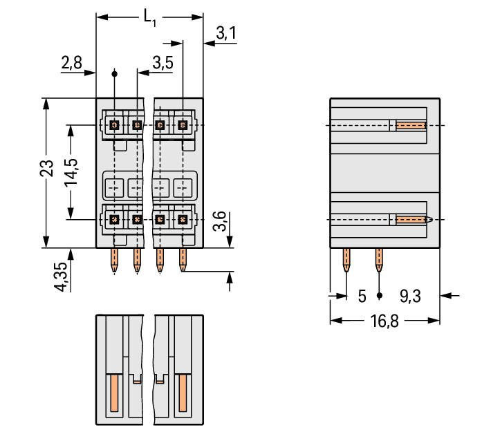 MCS MINI Двухуровневая вилка THT; 1.0 x 1.0 mm solder pin; угловые; 100% защита от неправильного подсоединения; Шаг контактов 3,5 мм; 6-пол.; светло-серые Wago 734-403 Сечение контактов 1 x 1 мм позволяет проводить ток до 10 A100% защита от неправильного подсоединенияВозможны варианты кодировки...
