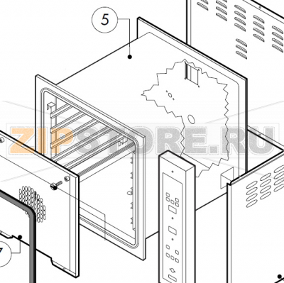 Cooking cabinet assembly Lainox MVE051P                                                                                           Cooking cabinet assembly Lainox MVE051PЗапчасть на сборочном чертеже под номером: 5Название запчасти на итальянском языке языке: Cooking cabinet assembly Lainox MVE051P

