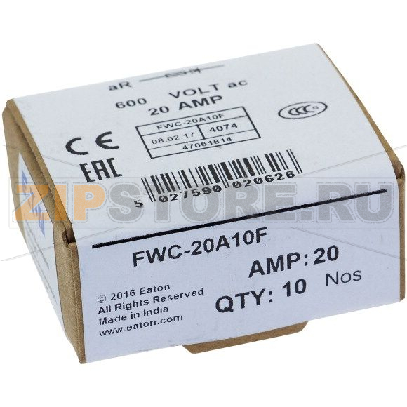 Предохранитель, 20 A, AC 600 В, 200 кА, 10x38 мм, aR, UL Eaton 20AMP 600V AC FERRULE 10x38MM 