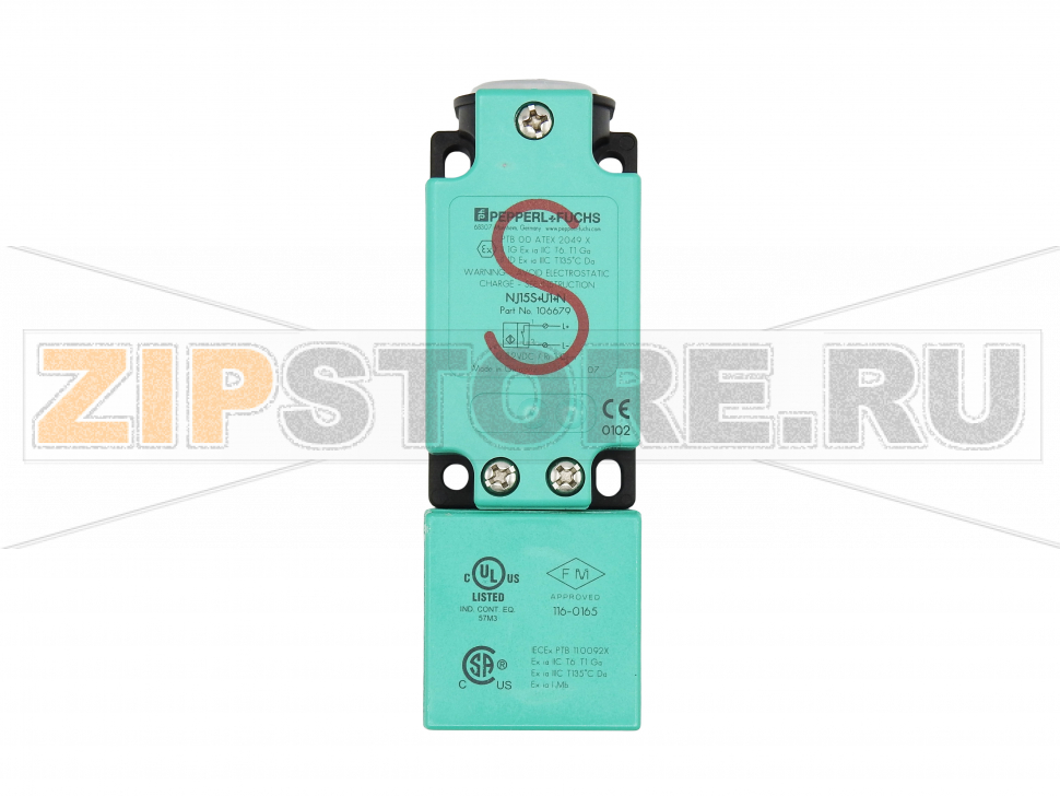 Индуктивный датчик Inductive sensor NJ15S+U1+N Pepperl+Fuchs General specificationsSwitching functionNormally closed (NC)Output typeNAMUR with safety functionRated operating distance15 mmInstallationflushAssured operating distance0 ... 12.15 mmReduction factor rAl 0.4Reduction factor rCu 0.3Reduction factor r304 0.85Output type2-wireNominal ratingsNominal voltage8.2 V (Ri approx. 1 k&Omega)Switching frequency0 ... 150 HzCurrent consumptionMeasuring plate not detected&ge 3 mAMeasuring plate detected&le 1 mAFunctional safety related parametersMTTFd8110 aMission Time (TM)20 aDiagnostic Coverage (DC)0 %Compliance with standards and directivesStandard conformityNAMUREN 60947-5-6:2000 IEC 60947-5-6:1999Approvals and certificatesUL approvalcULus Listed, General PurposeCSA approvalcCSAus Listed, General PurposeCCC approvalCCC approval / marking not required for products rated &le36 VAmbient conditionsAmbient temperature-40 ... 100 °C (-40 ... 212 °F)Mechanical specificationsConnection typescrew terminalsInformation for connectionA maximum of two conductors with the same core cross section may be mounted on one terminal connection! tightening torque 1.2 Nm + 10 %Core cross-sectionup to 2.5 mm2Minimum core cross-sectionwithout wire end ferrule 0.5 mm2 , with connector sleeves 0.34 mm2Maximum core cross-sectionwithout wire end ferrule 2.5 mm2 , with connector sleeves 1.5 mm2Housing materialPBTSensing facePBTDegree of protectionIP68General informationUse in the hazardous areasee instruction manualsCategory1G 2G 1D