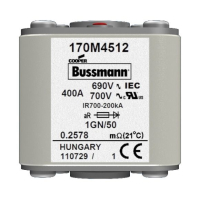 Предохранитель, 500 A, AC 690 В, size 1, 53x69x51 мм, aR, IEC UL Eaton FUSE 500A 690V 1GN/50 A