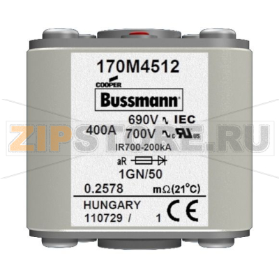 Предохранитель, 500 A, AC 690 В, size 1, 53x69x51 мм, aR, IEC UL Eaton FUSE 500A 690V 1GN/50 A 