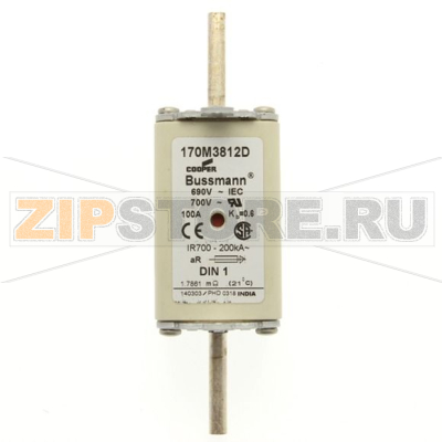 Предохранитель, 100 A, AC 690 В, 200 кА, DIN 1, aR, DIN, IEC Eaton FUSE 100A 690V aR DIN 1 HSDNH 