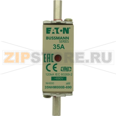 Предохранитель, 35 A, AC 690 В, 120 кА, NH000, aM, IEC Eaton NH FUSE 35AMP 690V aM SIZE 000 