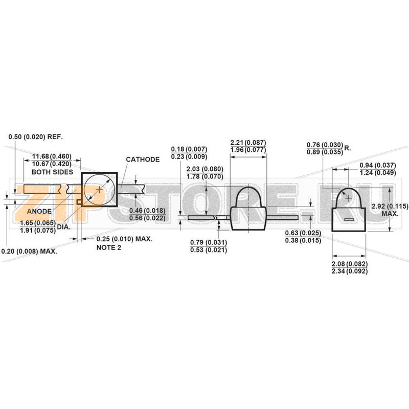Светодиод арочный 9 мкд, желтый, 1.9 мм, 90°, 10 мА, 2 В Avago Technologies HLMP-6400 