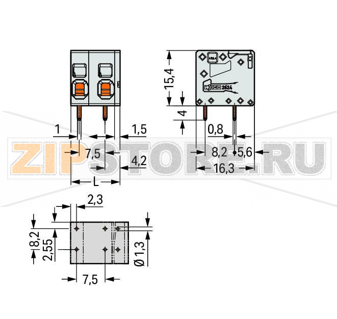 Клемма на печатную плату; 4 mm; Шаг контактов 7,5 мм; 3-пол.; Push-in CAGE CLAMP®; 4,00 mm; серые Wago 2624-1303 Клеммные?колодки?с?зажимами?Push-in CAGE CLAMP®,?приводимыми?в?действие?при?помощи?нажимных?кнопокЗажим одножильных проводников и тонкожильных проводников с наконечниками путем вставкиНажимные кнопки, открывающие зажим с минимальными усилиями, для простого подключения / извлечения тонкопроволочных проводниковУдобный монтаж без использования инструментовИсполнения с тестовыми разъемами и разделителями и без нихДоступны исполнения с индивидуальным внутренним объединением (заводская сборка), например, объединение с заземляющим проводом...