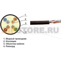Кабель связи витая пара U/UTP, кат.5E 4х2х24AWG solid, LDPE, 305м, чер.