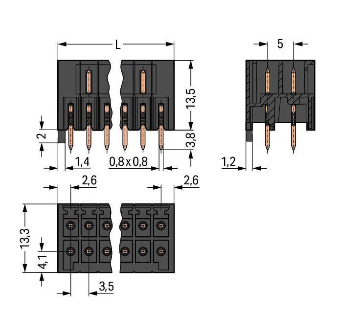 MCS MINI HD Вилка THT, 2-рядн.; 0.8 x 0.8 mm solder pin; прямые; 100% защита от неправильного подсоединения; Шаг контактов 3,5 мм; 2 x 17-полюсов; черные Wago 713-1477 Корпус вилок отливается из изоляционного материала, пригодного для пайки оплавлением припоя без использования свинцаРазделенные разъемы выводов предотвращают повреждения и обеспечивают вилкам защиту от касания в неподсоединенном состоянии100% защита от неправильного подсоединенияВозможны варианты кодировки...