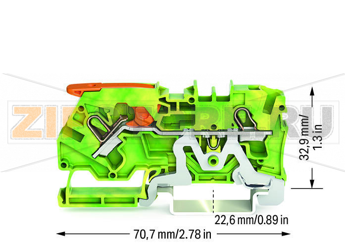 2-проводные клеммы с заземлением; с рычагом и Push-in CAGE CLAMP®; 4 mm; с тестовым портом; боковая и центральная маркировка; для DIN-рейки 35 x 15 и 35 x 7,5; Push-in CAGE CLAMP®; 4,00 mm; зеленые-желто Wago 2104-1207 