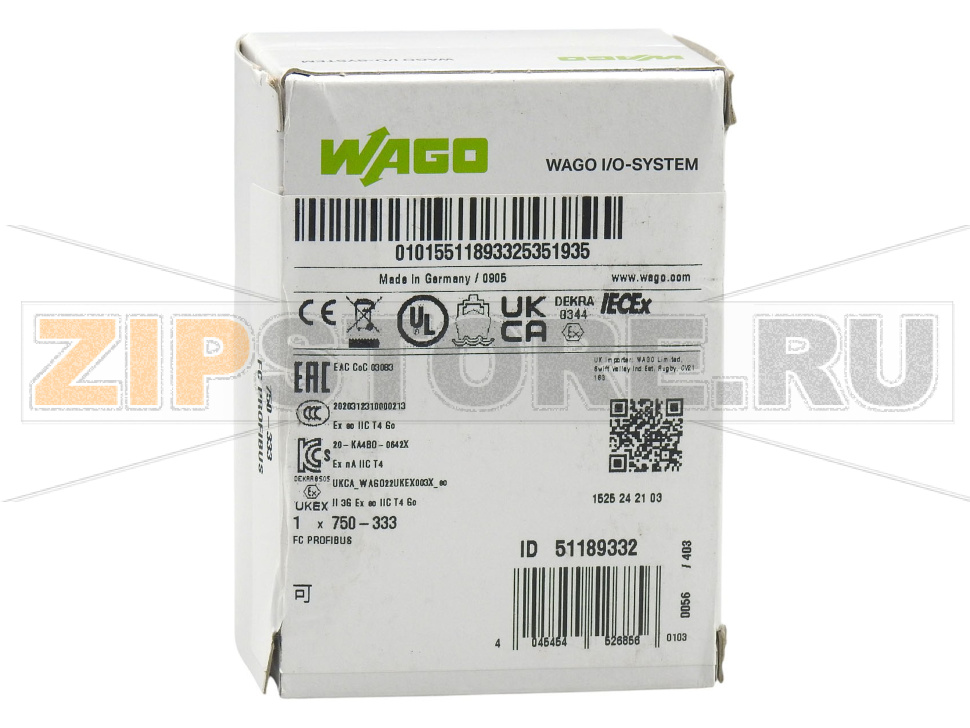 Каплер полевой шины PROFIBUS DP; 2-е поколение; 12 МБд; светло-серые Wago 750-333 