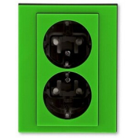 Розетка двойная, зелёный/дымчатый чёрный ABB 2CHH223457C6067