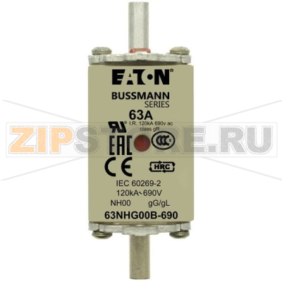 Предохранитель, 63 A, AC 690 В, 120 кА, NH00, gL/gG, IEC Eaton NH FUSE 63A 690V gG SIZE 00 