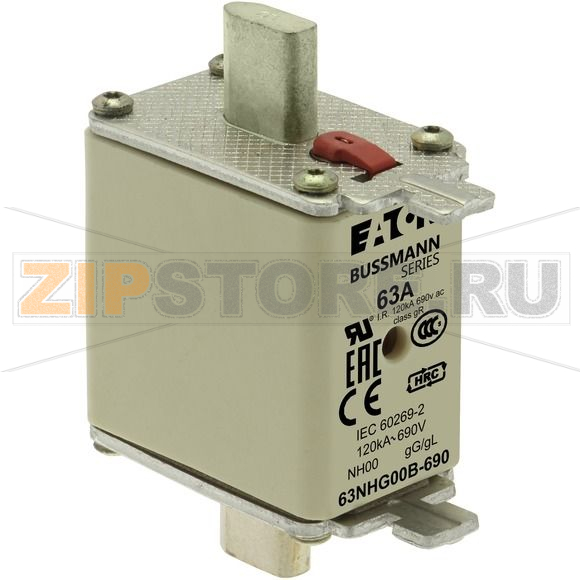 Предохранитель, 63 A, AC 690 В, 120 кА, NH00, gL/gG, IEC Eaton NH FUSE 63A 690V gG SIZE 00 