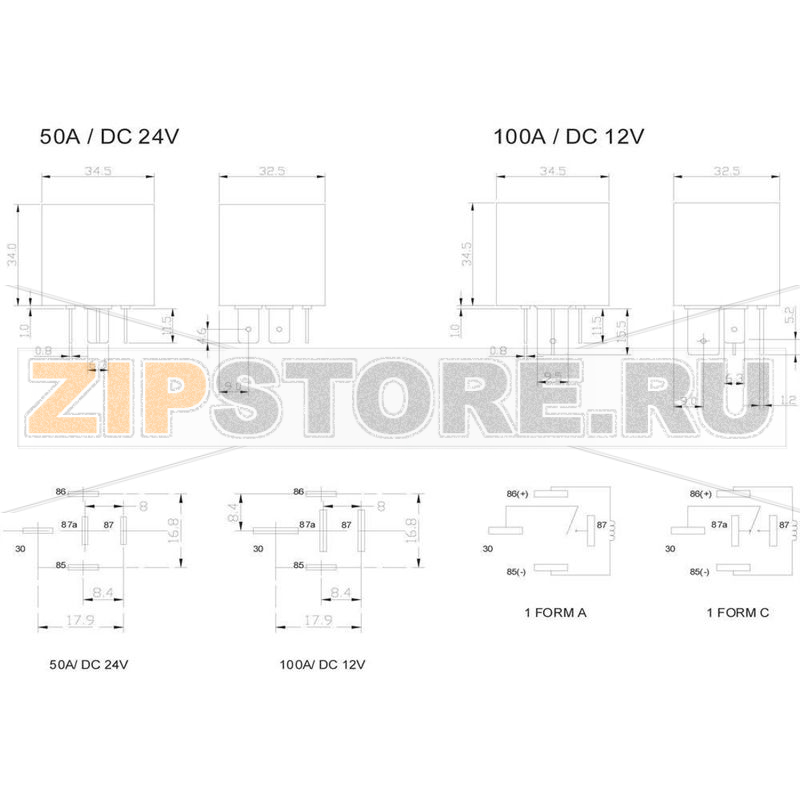 Реле автомобильное 12 В/DC, 150 А, 1 шт FIC FRC6BA-1-DC12V 