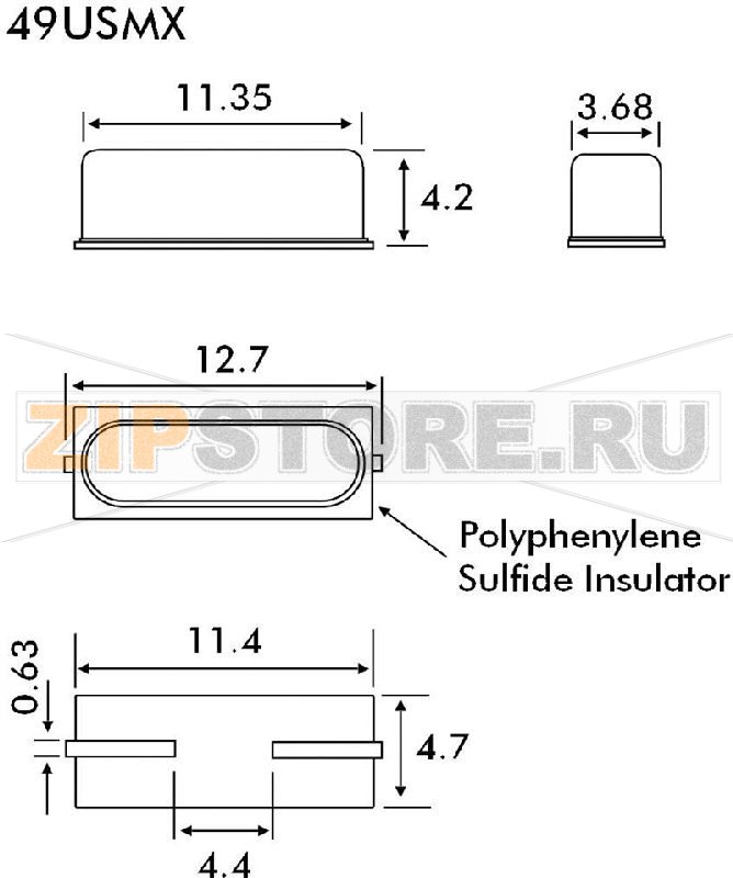 Кварц 27.000000 МГц, SMD, 49USMX, 11.35x4.7x4.2 мм EuroQuartz 27.000MHZ 49USMX 30/50/40/18PF 