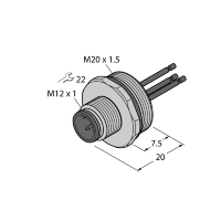 Разъем фланцевый с витыми жилами, монтаж: фронтальный Turck EC-FS4.5-0.5/20