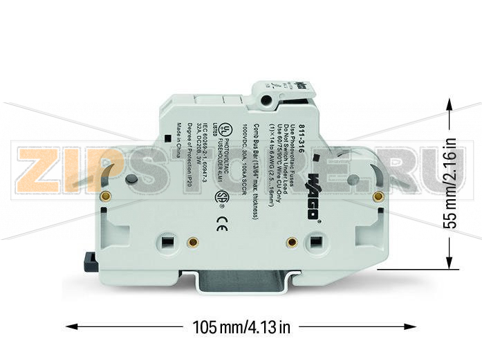 2-conductor fuse holder   ; for cylindrical fuses 10 x 38 mm; 13/32" x 11/2"; 1-pole; with blown fuse indication; 24 VDC; for DIN-rail 35 x 15 and 35 x 7.5; 16 mm; CAGE CLAMP®; 16,00 mm; light gray Wago 811-314 