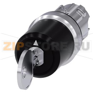 замковый переключатель Siemens с контролем наличия ключа, 22 мм, цилиндрической формы, металл, глянцевый, номер замка SSG10 с 2 ключами, 3 коммутационных положения O-I-II, с фиксацией, угол коммутации 2 x 45&amp;#176;, 10:30 ч/12 ч/13:30 ч, извлечение/выброс 