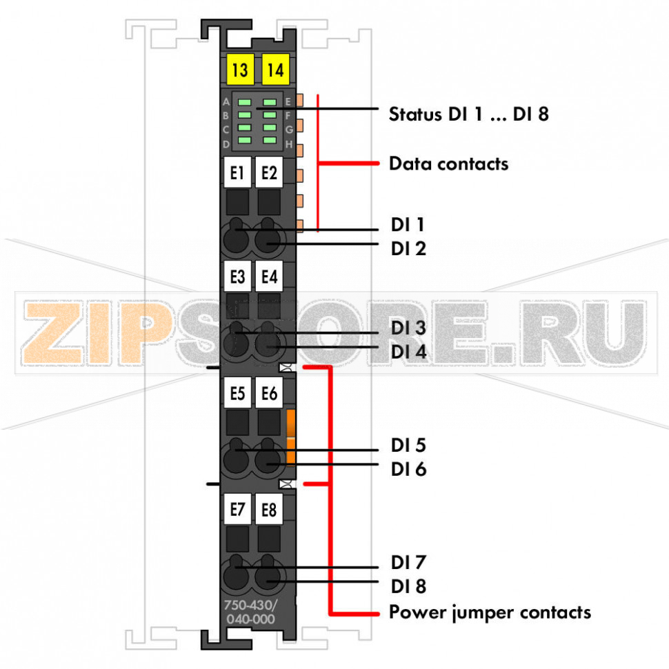 Модуль, 8 дискретных входов; тока; 3 мс; Extreme; темно-серые Wago 750-430/040-000 This digital input module features eight channels in a width of just 12 mm (0.47 inch). It receives control signals from digital field devices (e.g., sensors).Each input module has a noise-rejection filter.Field and system levels are electrically isolated.The device is ideal for operation in extreme environments thanks to:Extended temperature rangeGreater immunity to impulse voltages and electromagnetic interferenceHigher vibration and shock resistance...