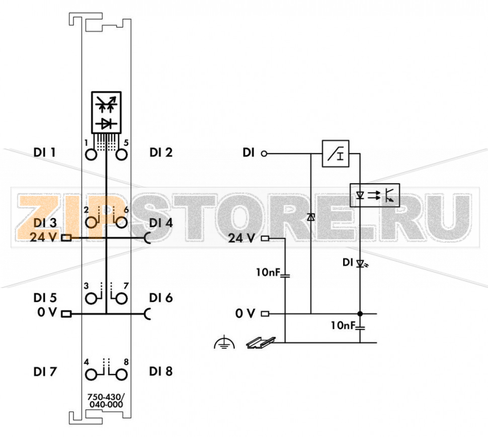 Модуль, 8 дискретных входов; тока; 3 мс; Extreme; темно-серые Wago 750-430/040-000 This digital input module features eight channels in a width of just 12 mm (0.47 inch). It receives control signals from digital field devices (e.g., sensors).Each input module has a noise-rejection filter.Field and system levels are electrically isolated.The device is ideal for operation in extreme environments thanks to:Extended temperature rangeGreater immunity to impulse voltages and electromagnetic interferenceHigher vibration and shock resistance...