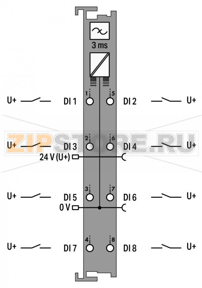 Модуль, 8 дискретных входов; тока; 3 мс; Extreme; темно-серые Wago 750-430/040-000 This digital input module features eight channels in a width of just 12 mm (0.47 inch). It receives control signals from digital field devices (e.g., sensors).Each input module has a noise-rejection filter.Field and system levels are electrically isolated.The device is ideal for operation in extreme environments thanks to:Extended temperature rangeGreater immunity to impulse voltages and electromagnetic interferenceHigher vibration and shock resistance...