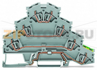 Четырехуровневые монтируемые на рейку клеммы; Монтируемые на рейку клеммы для подключения электродвигателей; L1 - L2 - L3 - PE; для DIN-рейки 35 x 15 и 35 x 7,5; 2,5 мм; CAGE CLAMP®; 2,50 mm; серые Wago 281-530