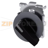 Рычажный переключатель с подсветкой, 30 мм, кругл., матовый металл, цвет: черный, рукоятка, длинная, фронтальное кольцо для плоского монтажа, нажатием на кнопку, угол переключения 45&#176;, 10:30 ч/12 ч Siemens 3SU1062-2EC10-0AA0