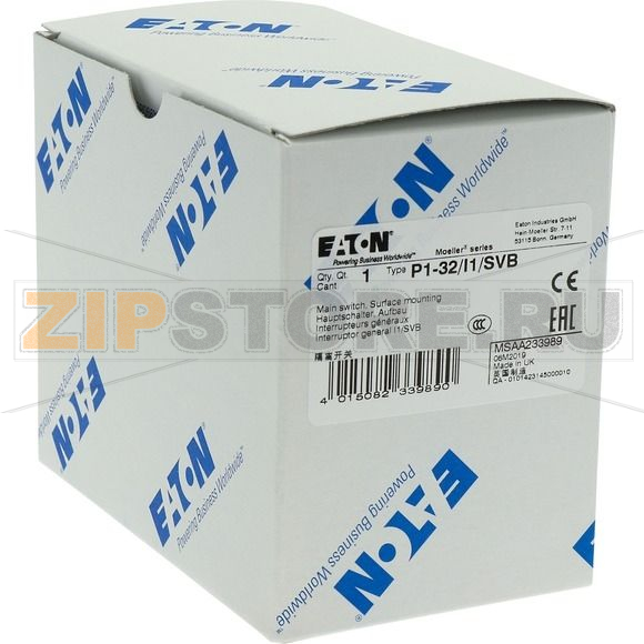 Выключатели главные, P1, 32 A, монтаж на поверхность, 3-полюсн Eaton P1-32/I1/SVB 