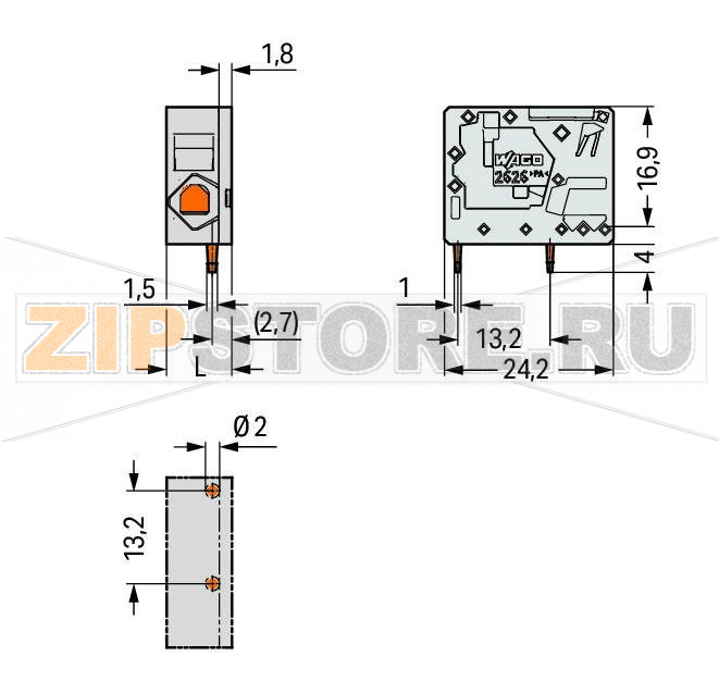 Клемма на печатную плату; 3; Шаг контактов 7,5 мм; 1-пол.; Push-in CAGE CLAMP®; 6,00 mm; серые Wago 2626-1101 PCB terminal blocks with Push-in CAGE CLAMP® connectionPush-in termination of solid and ferruled conductorsIdeal for panel feedthrough applications via operation parallel to conductor entryTesting can be performed both parallel and perpendicular to conductor entry...