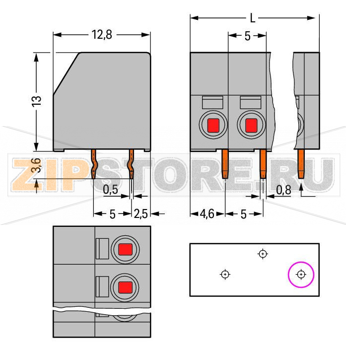 2-conductor PCB terminal block; 1.5 mm; Pin spacing 5 mm; 2-pole; PUSH WIRE®; 1,50 mm; orange Wago 253-102/000-012 Клеммные колодки с зажимом PUSH WIRE®, приводимым в действие при помощи отвертки.Двупроводное соединение обеспечивает монтаж сверху (вертикальный) и/или сбоку (горизонтальный)Простой монтаж одножильных проводников путем вставкиДвухпроводное соединение для распределения подачи питания и потенциала...