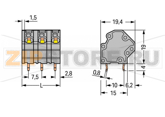 Клемма на печатную плату; 4 mm; Шаг контактов 7,5 мм; 9-пол.; CAGE CLAMP®; 4,00 mm; серые Wago 745-3159 Клеммные колодки с соединением CAGE CLAMP®, монтаж проводников при помощи отверткиТакже доступны с аттестацией Ex eТакже возможна экономия места путем размещения 2 клеммных колодок друг за другомИндивидуальные сочетания цветовДвойные выводы по пайку для высокого уровня механической стабильностиИнтегрированный диагностический отвод...
