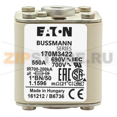 Предохранитель, 630 A, AC 690 В, 200 кА, size 1, 45x59x51 мм, aR, IEC UL Eaton FUSE 630A 690V 