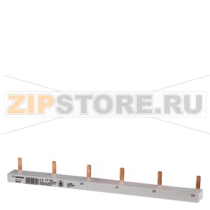 Штырьевая шина 3-фаз. 10 mm2, 12 мод. серая Pin busbar, 3-phase 10 mm2, 54 MW, insulation gray Fixed length 210 mm Pin spacing 2 MW connection: 6 x 3-phase Siemens 5ST3615-1 
