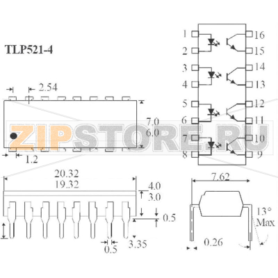 Оптопара DIP16 Isocom Components TLP521-4 