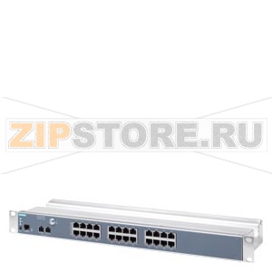 SCALANCE XR324WG; managed IE switch; 19" rack; 24 x IEC 62443-4-2 certified; 10/100 Mbps electrical ports; LED diagnostics; reset button; console port; PROFINET device; network management function; redundancy manager; power supply 24 V DC; Siemens 6GK5324 