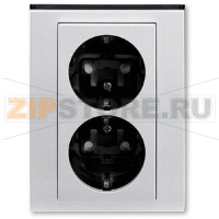 Розетка двойная, серебро/дымчатый чёрный ABB 2CHH223457C6070