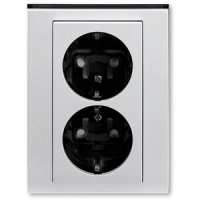 Розетка двойная, серебро/дымчатый чёрный ABB 2CHH223457C6070