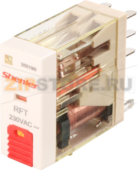Реле миниатюрное (2CO), 8A, AC 24V с LED индикацией и кнопкой тест Shenler RFT2CO524LT 