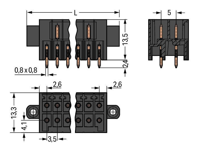 MCS MINI HD THR male header, 2-row; 0.8 x 0.8 mm solder pin; straight; 100% protected against mismating; in tape-and-reel packaging; Pin spacing 3.5 mm; 2 x 14-pole; black Wago 713-1414/117-000/997-408 Вилки для пайки оплавлением припоя для поверхностного монтажаРазделенные разъемы выводов предотвращают повреждения и обеспечивают вилкам защиту от касания в неподсоединенном состоянии100% защита от неправильного подсоединенияВозможны варианты кодировки...