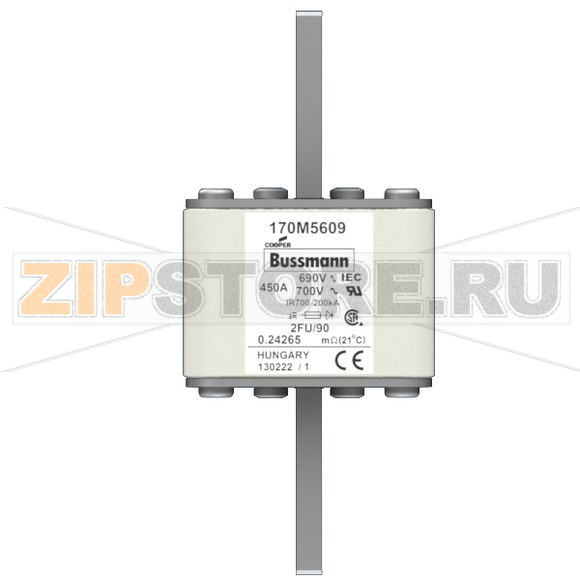 Предохранитель, 450 A, AC 690 В, 200 кА, size 2, 61x77x135 мм, aR, IEC UL Eaton FUSE 450A 690V 