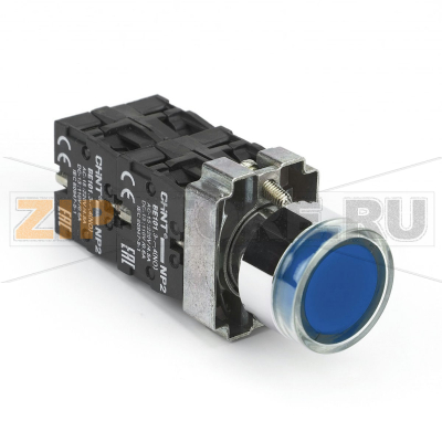 Кнопка управления 230 В, 1НО, IP40, плоская, синяя Chint NP2-BW3661 