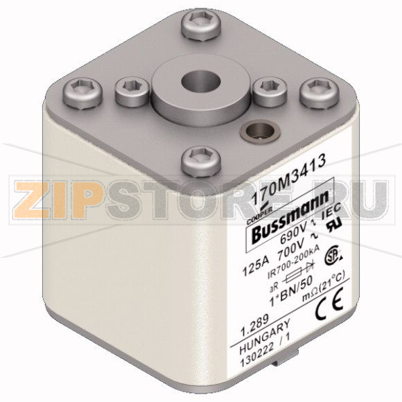 Предохранитель, 125 A, AC 690 В, size 1, 45x59x51 мм, aR, IEC UL, M8 Eaton FUSE 125A 690V 1*BN 